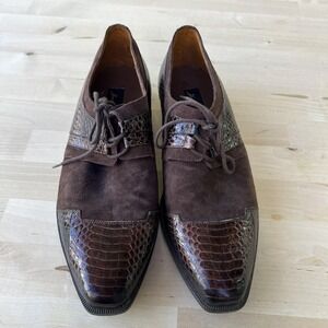 Jonathan David Shoes Mens Size 8 Brown Hampton Leather Snake Suede Dress Oxfords